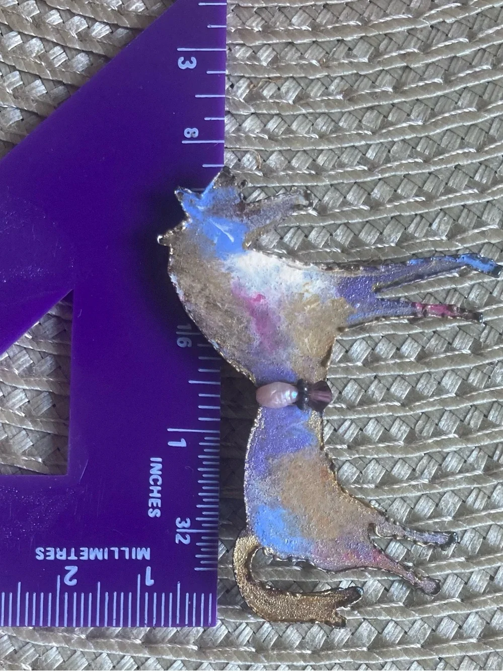 Blue Purple Gold Enameled Copper Horse Brooch Pink Pearl